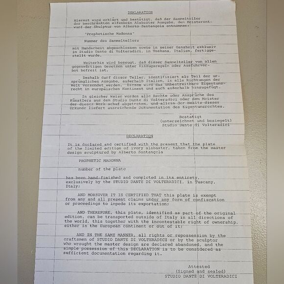 NIB Plate “Prophetic Madonna” Alberto Santangela Ivory Alabaster 1981 - Picture 3 of 8